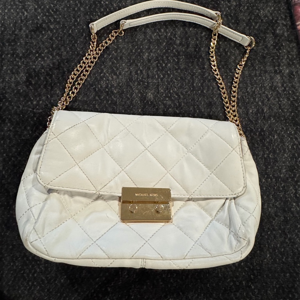 Michael Kors Cream Quilted Shoulder Bag with Gold Chain